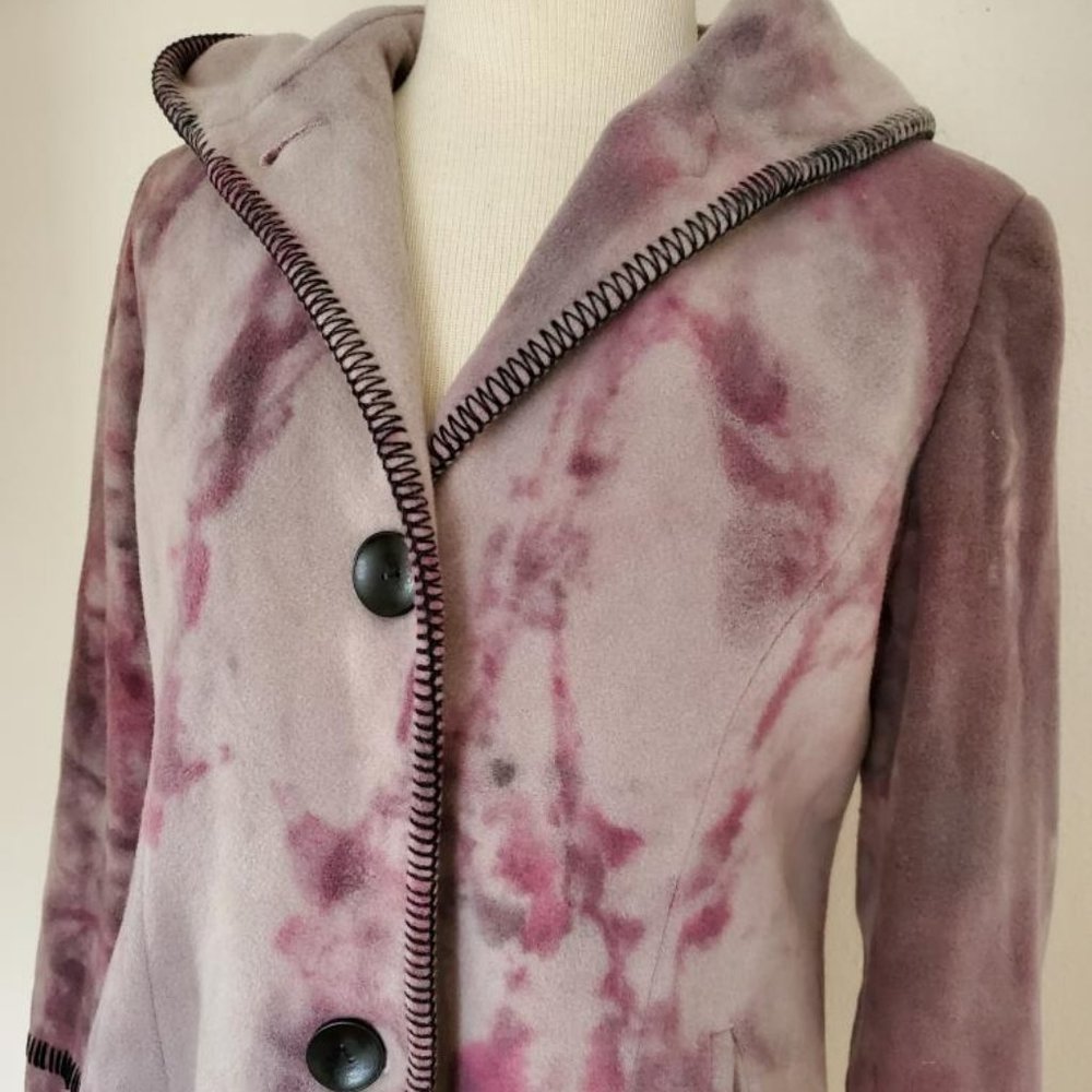Vintage Cashmere Wool Winter Long trench hooded Coat gray black Red med tie dyed